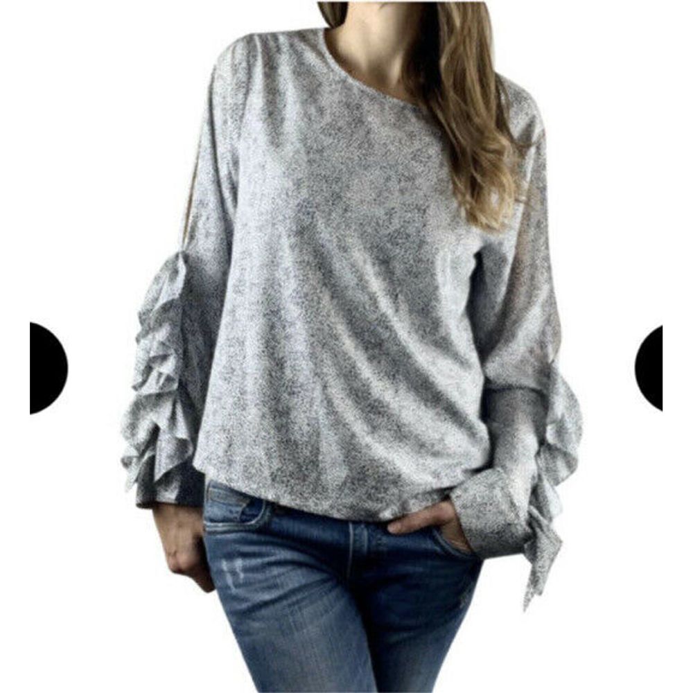 Black White Long Sleeve Cold Shoulder Blouse